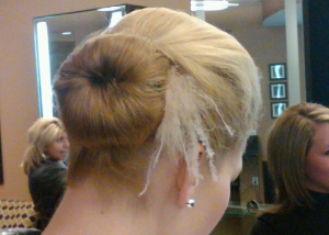 Blonde Bride with feathered updo, Hair Dresser, Saratoga Springs, NY - Complexions Spa for Beauty and Wellness