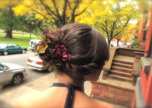 Brunette Flower Up Do Picture, Hair Dresser, Albany, NY - Complexions Spa for Beauty and Wellness