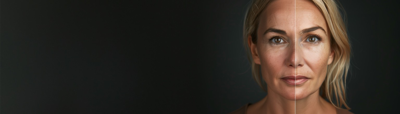 side by side of beautiful middle-aged woman biostimulator