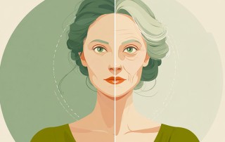 Side by side illustration of woman with ozempic face